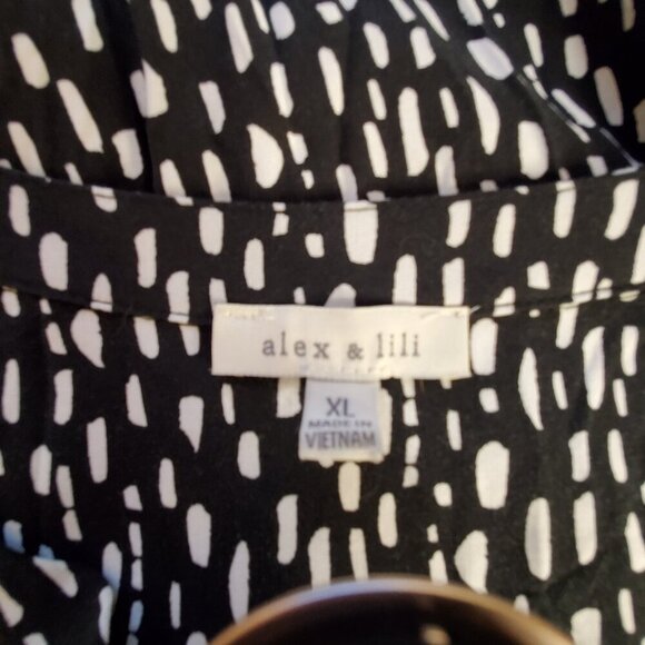 ALEX & LILI SZ XL Black White Print Abstract Dot Long Sleeve Flowy Rayon Dress - Picture 8 of 10